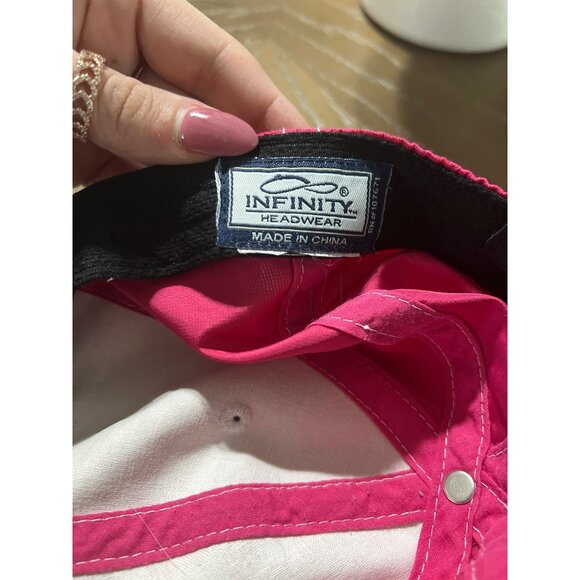 Pink Baseball Cap With White Stitching & Black Trim Adjustable Strapback Closure - Picture 9 of 9